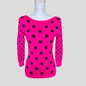 The Limited hot pink with dark navy blue polka dots sweater